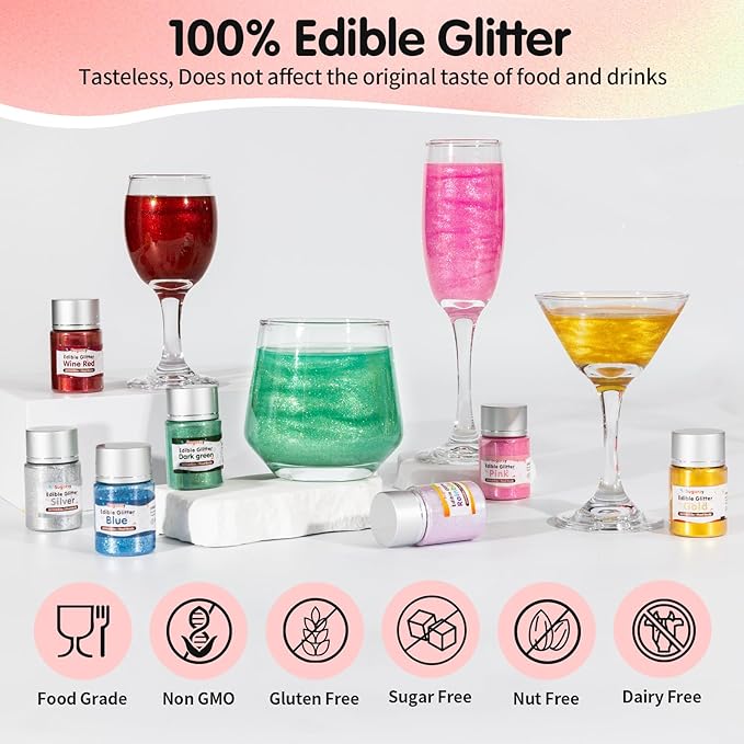 Edible Silver Glitter for Drinks, Food Grade 10g Silver Sprinkles Cake Decorating Supplies, Edible Luster Dust for Cocktail Beverages,Halloween Food Coloring Shimmer Powder for Baking,Cake Cupcakes Cookies Drinks Eggs Candy Strawberries Decorations
