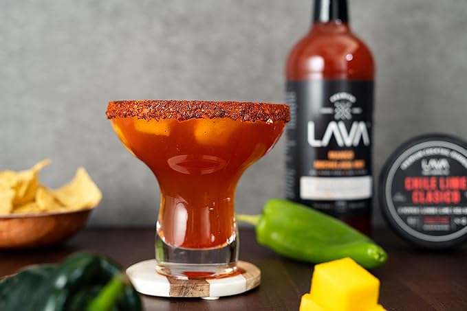 (3-Pack) LAVA Premium Mango Michelada Mix Made With Real Mango Puree, Ancho Chile Peppers, New Mexico Chile, Tamarind, Vegan, 1-Liter (33.8oz) Glass Bottle, Ready to Use