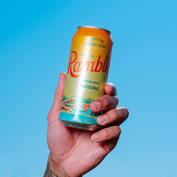 AUTX RAMBLER Sparkling Water, Texas Limestone Mineral Blend, Satsuma Flavor, 16-Ounce Tallboy Cans, 12-Pack
