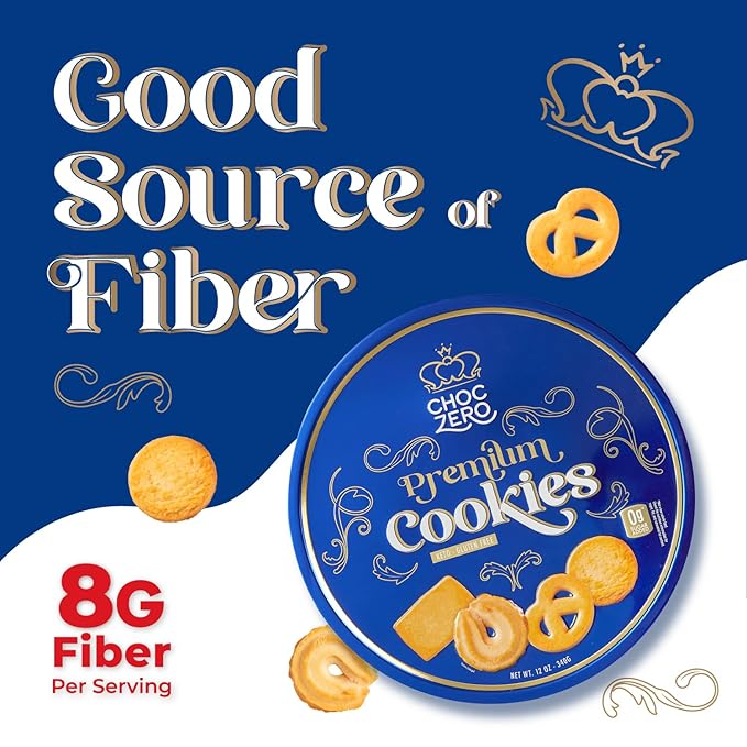 ChocZero Keto Butter Cookies - Sugar Free Danish Shortbread Gift - Gluten Free, Low Carb (1 tin, 12 oz) (Pack of 2)