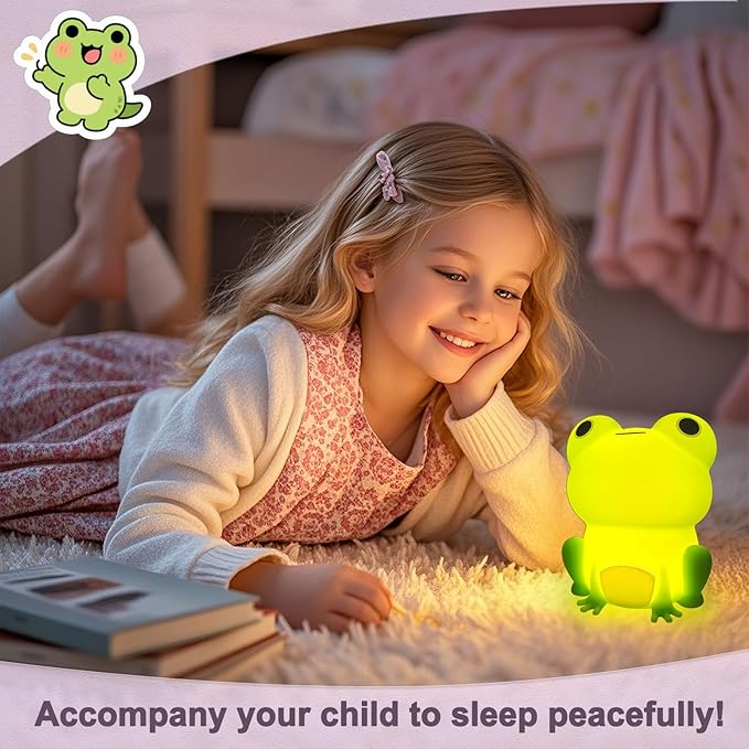 Frog Night Light, Frog Gifts, Cute Silicone Nursery Rechargeable Dimmable Bedside Lamp, Kids' Bedroom Decor, Gift for Children, Teens, Christmas Birthdays