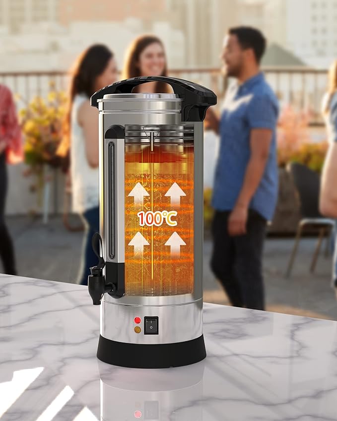 Commercial Coffee Maker Machine Urn -10L Large Percolator Pot Dispenser With Double-Wall Stainless Steel, Quick Brew, Stays Hot - Also for Water, Tea, Beverage At Events & Catering - 60 Cup