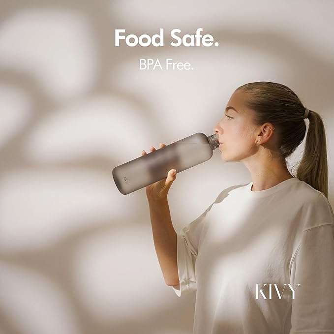 KIVY Slim Water Bottle 32oz [Lightweight & Shatterproof] Fits Backpack & Cupholder for Travel, Sports, School, Gym - Sage green water bottle no straw - Gym water bottle screw top - Dishwasher Safe
