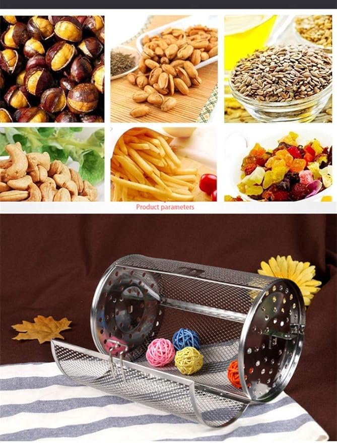 Falytemow Stainless Steel Rotisserie Grill Roaster Drum Oven Basket Oven Roast Baking Rotary for Peanut Dried Nut Coffee Beans BBQ 5.51 x 10.43 inch