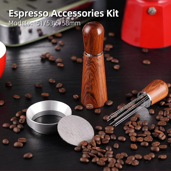58mm Espresso Accessories Kit,316 Stainless Steel WDT Tool Espresso,Dosing Funnel and Puck Screen Set，Espresso Distribution Tool,Espresso Coffee Stirrer for Barista
