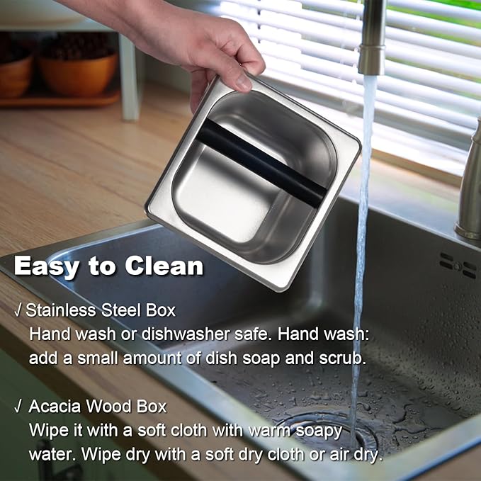 Knock Box for Espresso Coffee Grounds Espresso Knock Box Tamp Station, Quiet Design Large Capacity Non-Slip Base Coffee Puck Dump Bucket Barista Tools Machine Accessories Stainless Steel