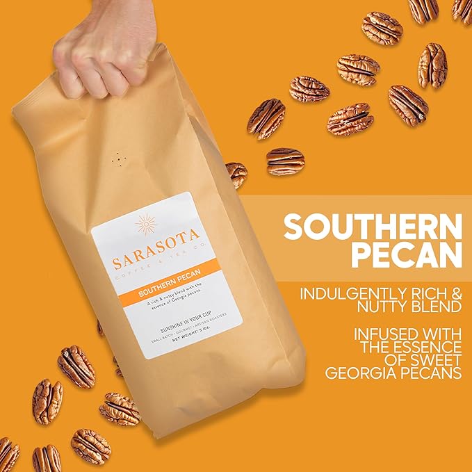 Sarasota Coffee Ground Southern Texas Butter Pecan | Medium Roast Gourmet Flavored Coffee Grounds | Low Acid, Mold Free, Specialty Grade Flavored Bulk Ground Coffee | 5lb (80 oz)
