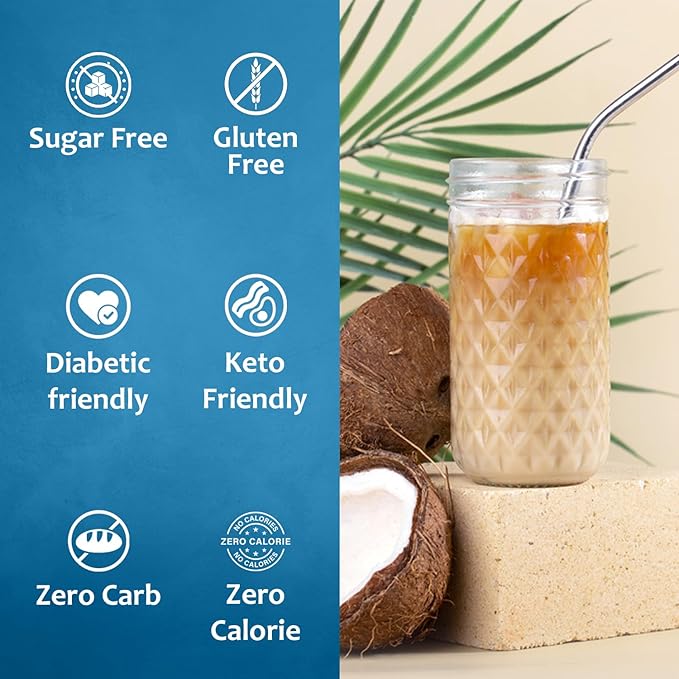 Syruvia Sugar Free Coffee Syrup, Coconut Flavored Syrup for Drinks, Lattes, and Desserts – 25.4 fl oz
