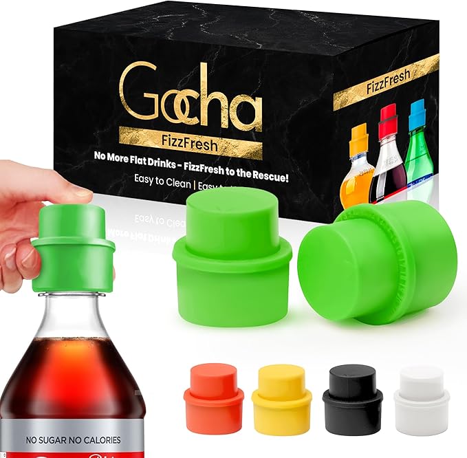GOCHA | 2 PCS Vacuum Soda Bottle Stopper | Silicone Fizz Keeper | Carbonation Preserver for Soft Drinks & Beverages | Universal Leak-Proof Bottle Cap | (Green)
