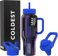 Coldest 40 oz Tumbler with Handle and Straw, 100% Leak Proof Insulated Tumbler with Lid and Straw (3 Lids), Stainless Steel Tumblers for Women & Men, Cup Holder Friendly, 36 oz (Enchanted Blue)