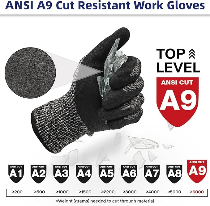 Schwer ProGuard Highest Level Cut Resistant Work Gloves PR3326 for Extreme Protection，ANSI A9 Cut Gloves with Reinforced Thumb, Non Slip, Non PFAS, Durable, Touch-screen, Black 2 Pairs（M）