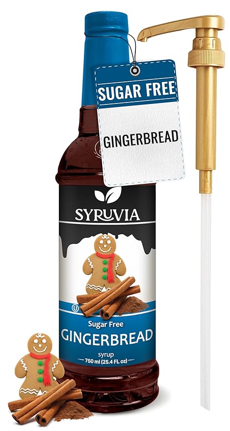 Syruvia Sugar Free Gingerbread Syrup for Coffee, Flavored Syrup for Drinks, Lattes, and Desserts – 25.4 fl oz, With Pump