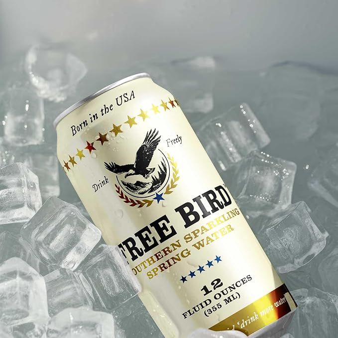 Free Bird Southern Sparkling Spring Water - 12 Pack, 12oz Cans, Zero Calories, Unflavored Carbonated, Crisp & Bubbly, Blue Ridge Mountain, Shelf-Stable Sparkling Drink