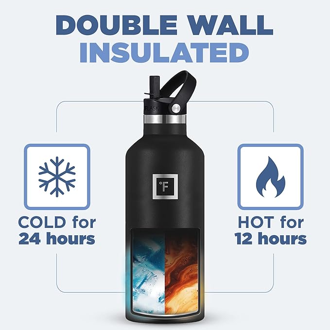 IRON °FLASK Camping & Hiking Hydration Canteens - 3 Lids (Narrow Straw Lid) Leak Proof Vacuum Insulated Stainless Steel - Hot & Cold Double Walled Sports Water Bottle - Morning Mist, 32 Oz