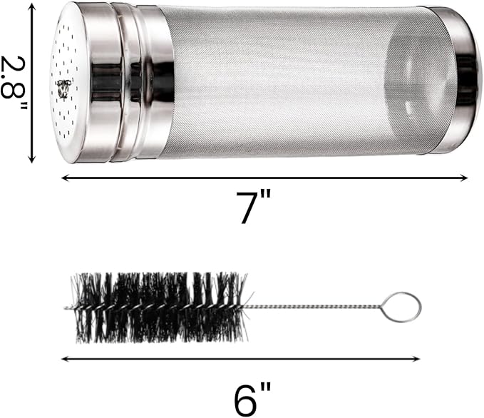 2 Pack Beer Dry Hopper Filters, 2.8 x 7 inch 300 Micron Mesh Hop Strainer with Lid, Stainless Steel Beer Hop Spider with Nylon Bristles, Brewing Filters Straining Keg for Home Coffee Wine Juice