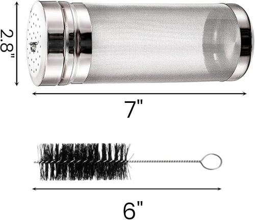2 Pack Beer Dry Hopper Filters, 2.8 x 7 inch 300 Micron Mesh Hop Strainer with Lid, Stainless Steel Beer Hop Spider with Nylon Bristles, Brewing Filters Straining Keg for Home Coffee Wine Juice
