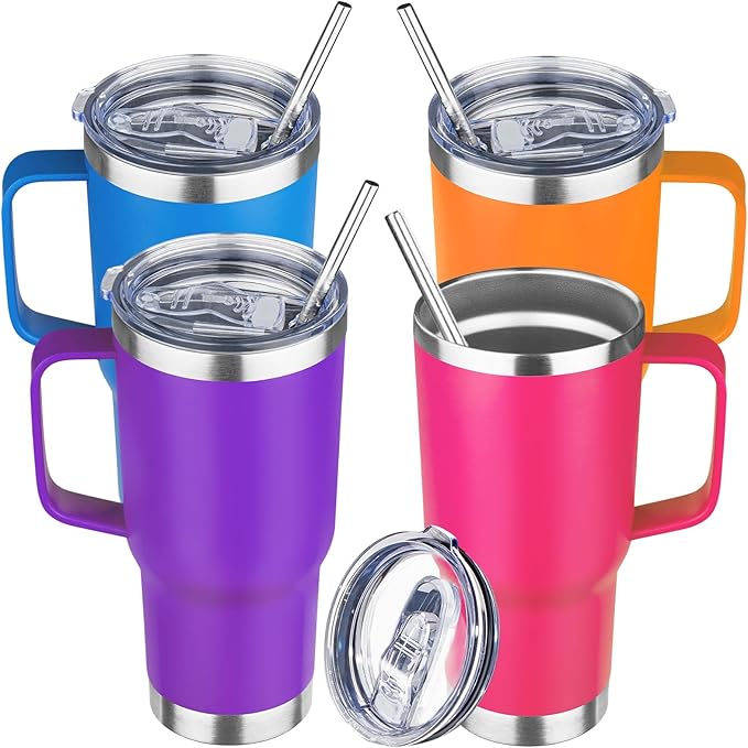 20 oz Tumbler with Handle Stainless Steel Insulated Coffee Mug Tumbler with Lid and Straw Double Wall Vacuum Insulated Coffee Mug Leak Proof Travel Mug Tumbler for Hot and Cold Drink (Mix Color-8)