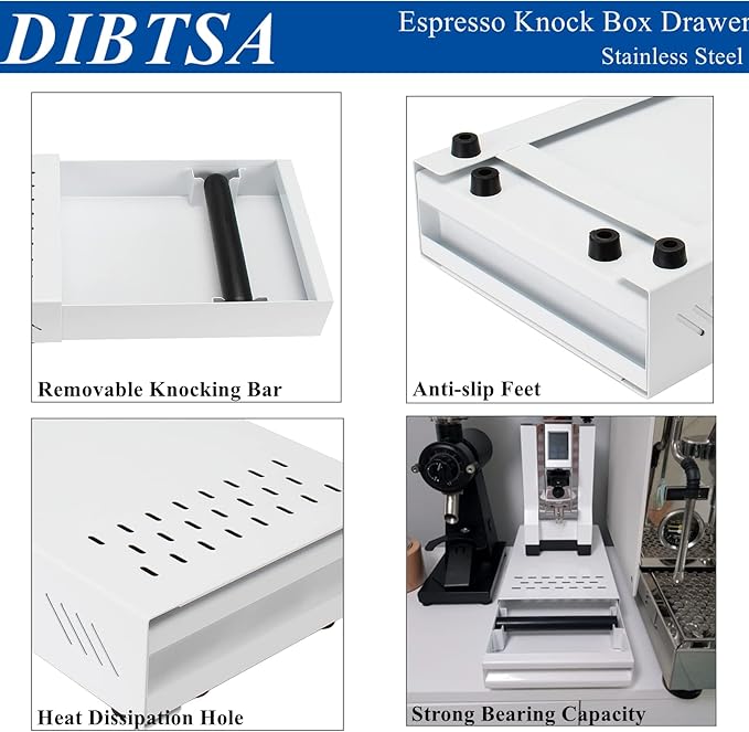 Espresso Knock Box Drawer, Stainless Steel High Bearing Capacity Coffee Knockbox For Home and Commercial Use, Middle Size 13.77 x 9.84 x 3.54 inch (White)