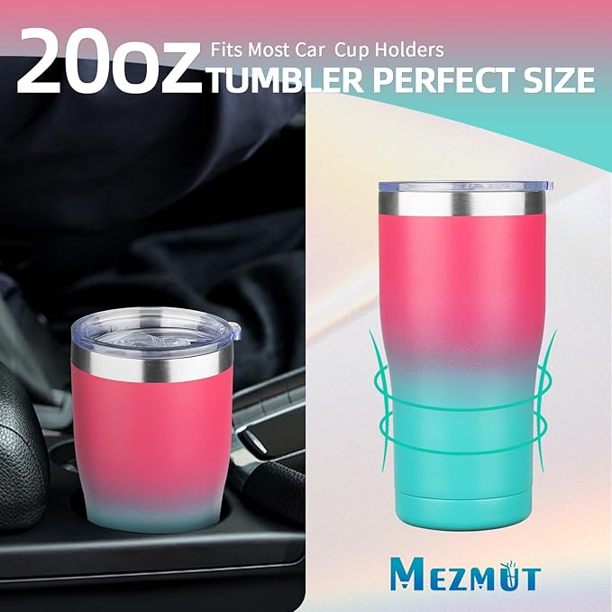 MEZMUT 20oz Coffee Tumbler with Lid and Straw Double Wall Vacuum Insulated Cup Stainless Steel Travel Mugs Insulated for Hot and Cold Leakproof Powder Coated Tumbler for Indoor and Outdoor