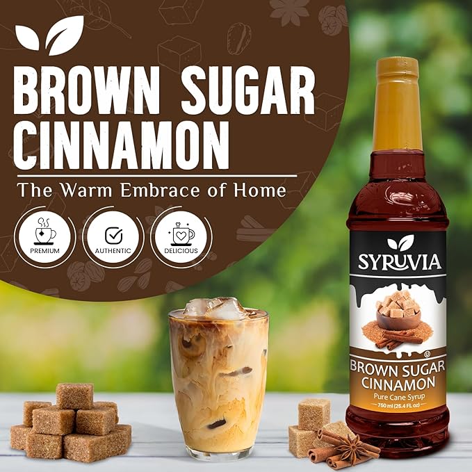 Syruvia Brown Sugar Cinnamon Syrup for Coffee 25.4 Ounces Brown Sugar Cinnamon Coffee Syrup Flavor,