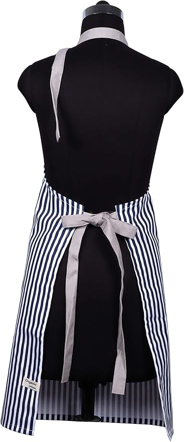 AMOUR INFINI Cotton Aprons for Women with Pockets Adjustable Strap and Waist Ties Washable Printed Aprons for Baking, Cooking, Gardening (Pack of 2- Blue & Rust)