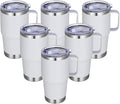 20 oz Stainless Steel Tumbler with Handle Bulk Metal Insulated Tumblers Travel Coffee Mug with Handle Double Wall Tumbler Cup with Lid and Straw, White 6 Pack