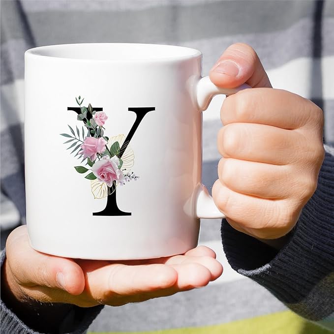 Retreez Initial A-Z Floral Botanical Bouquet Alphabet Monogrammed Monogram Mug 11 Oz Ceramic Tea Coffee Mugs - Appreciation Thank You Wedding Birthday Gifts for her friend coworker sister - Y Initial