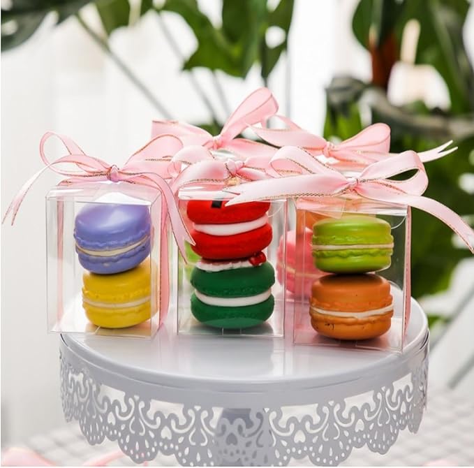 100 Pack 2x2x2 Inch Plasric Clear Macaron Boxes, Treat Boxes, Chocolate Truffle Boxes, Bakery Boxes For Dessert Candy Cookies Mini Cupcake Packaging Christmas Wedding Favors, Baby Shower