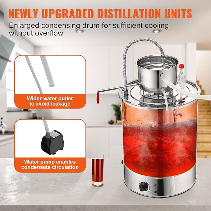 VEVOR Electric Alcohol Still 13Gal/50L,230V/60Hz, Alcohol Distiller, Distillery Kit for Alcohol include Pump & One-way Exhaust Valve & Thermometer