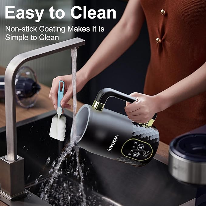 Milk Frother, 4-in-1 Electric Foam Maker with Touchscreen & Temp Display, Hot & Cold Milk Steamer with Non-Stick Coating, Silent Operation for Coffee, Latte, Cappuccino, Matcha, Hot Chocolate