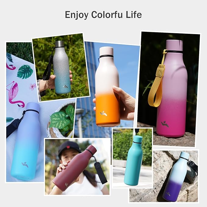 Insulated Water Bottle with Strap,25 oz Double Wall Stainless Steel Vacuum Bottles Metal Water Flask,Light Pink
