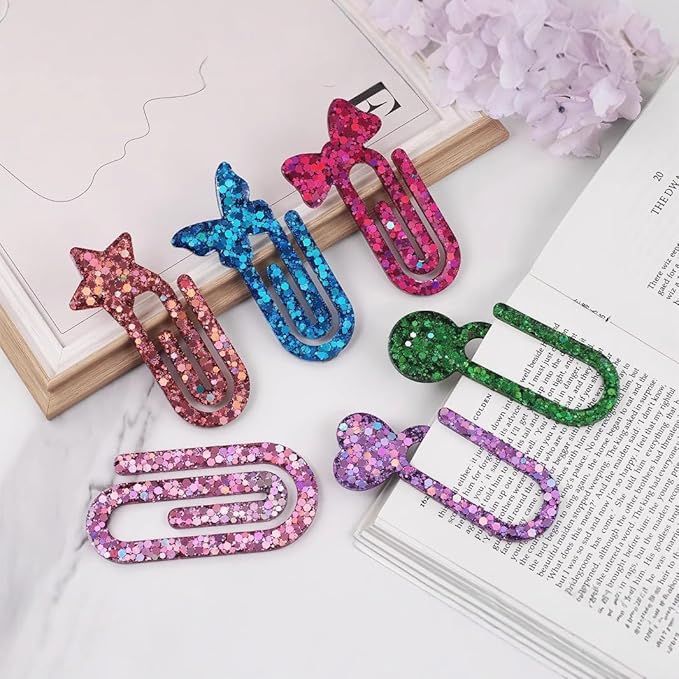 Resin Bookmark Mold Silicone Molds for Epoxy Paperclips, 9-in-1 Heart & Star Shapes, Quick Release Craft Supplies, Gift for Book Lovers