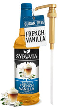 Syruvia Sugar Free Coffee Syrup, French Vanilla Flavored Syrup for Drinks, Lattes, and Desserts – 25.4 fl oz, With Pump