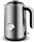 Pukomc Electric Kettle,1.7L Stainless Steel Electric tea kettle with Temperature Gauge, Fast Boiling, Auto Shut - off, BPA - Free, Boil - Dry Protection, (Silver)