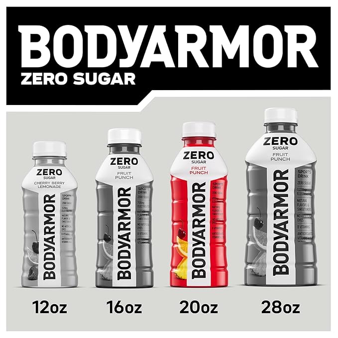 BODYARMOR ZERO Sugar Fruit Punch, Sugar Free Sports Drink - Low-Calorie Hydration - Natural Flavors with Potassium Packed Electrolytes, Antioxidants, and B-vitamins, 20 fl oz (pack of 6)