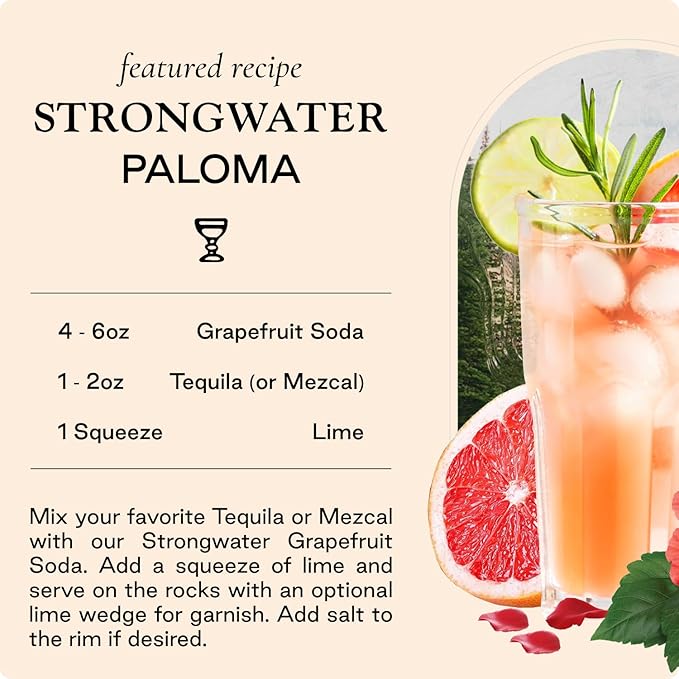 Strongwater Sparkling Grapefruit Soda - 12 Pack Cans (8.4 Fl Oz Each) - Premium Craft Cocktail Mixer Made with Rocky Mountain Water, Grapefruit, Sea Salt - Real Cane Sugar, No Artificial Flavor