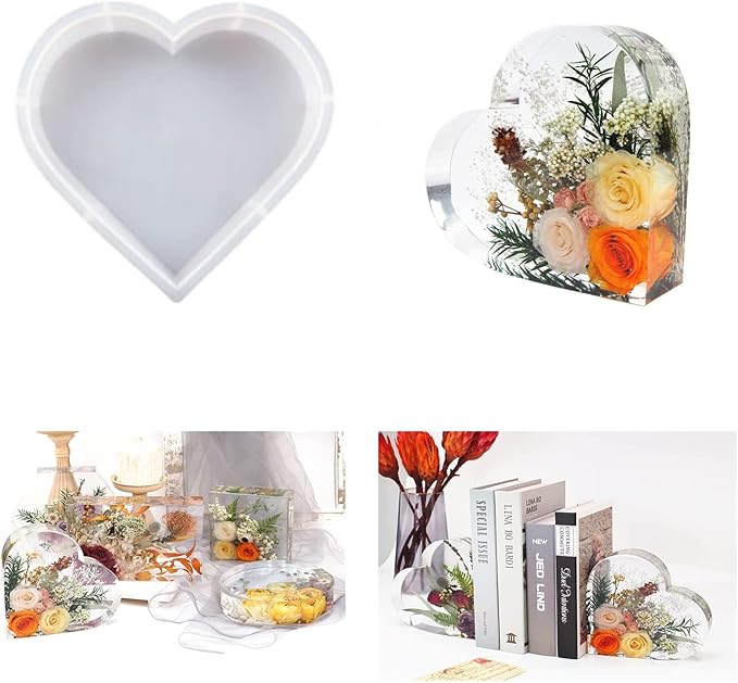 Resin Silicone Molds Large Heart Hexagon Resin Molds Deep Epoxy Resin Mold for Flowers Preservation Resin Art Resin Casting DIY (A-Heart)
