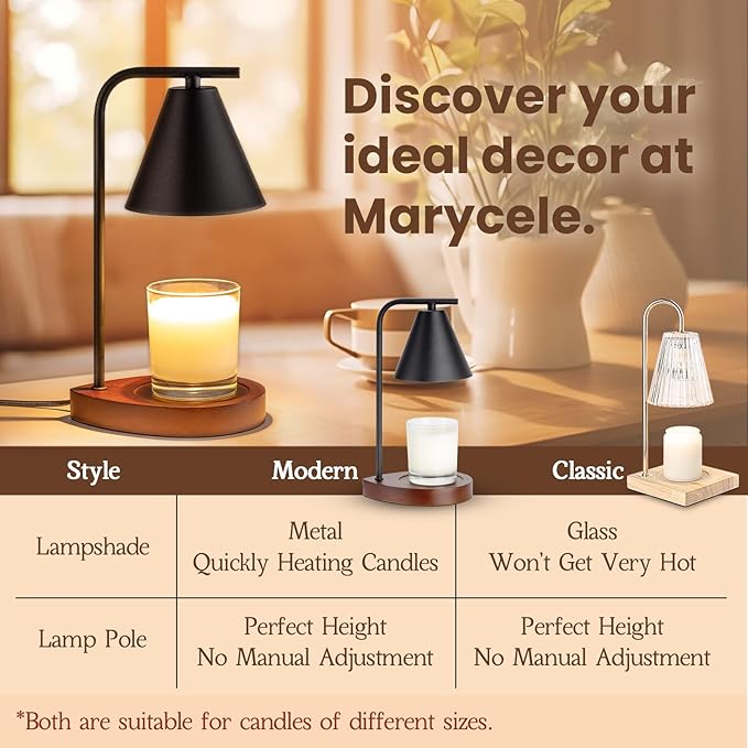 Black Candle Warmer Lamp with Timer, Birthday Gifts for Women Men, House Warming Gifts New Home Decor Aesthetic Black Walnut, Electric Dimmable Wax Melt Warmer for Jar Candles