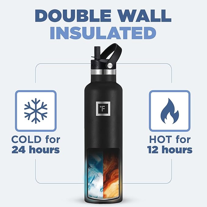 IRON °FLASK Camping & Hiking Hydration Canteens - 3 Lids (Narrow Straw Lid) Leak Proof Vacuum Insulated Stainless Steel - Hot & Cold Double Walled Sports Water Bottle - Lavender, 24 Oz
