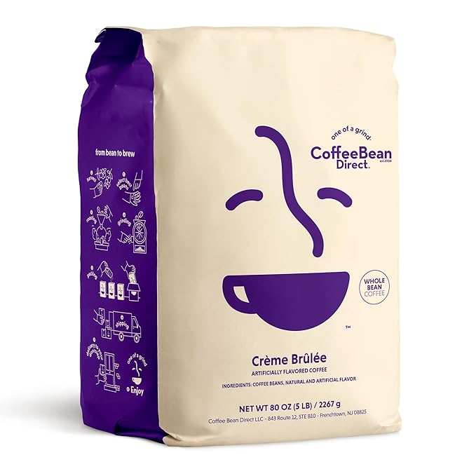 Coffee Bean Direct Crème Brûlée Flavored, Whole Bean Coffee, 5 Pound Bag (Pack of 1)