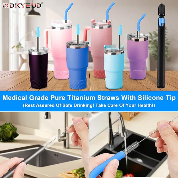 Quality Upgraded 8.5In Medical Grade Pure Titanium Straw Set 1PCS, Corrosion Resistance, No Metal Flavor, BPA Free, Eco-Friendly Metal Straws Reusable, Lightweight,Suitable For Sensitive Bodies