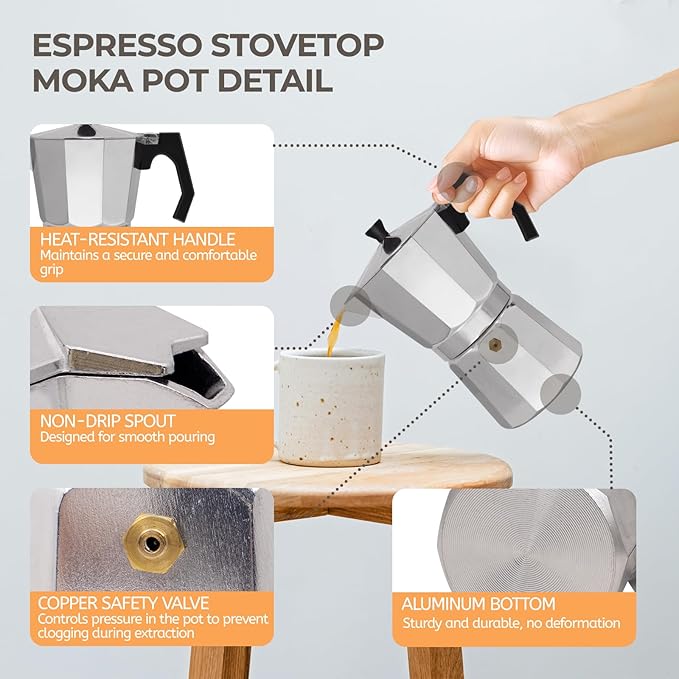 Aluminum 12 Cup 600ml Moka Pot Express Coffee Maker Stovetop Espresso Percolator Coffeemaker Italian Classic Style Brewing Greca Cafe Mocha Machine for Cafeteras Lover Camping Travel and Home Use 20oz