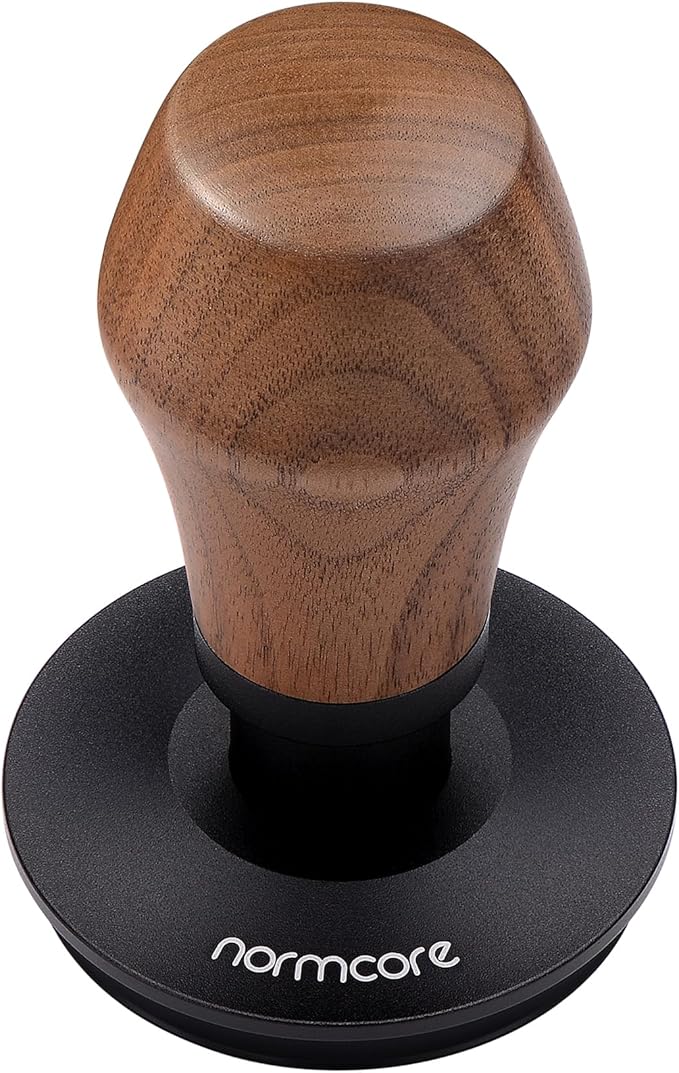 Normcore 58mm Espresso Tamper, Spring Loaded Coffee Tamper 58mm With Titanium PVD Coating Ripple Base, Genuine American Walnut Handle