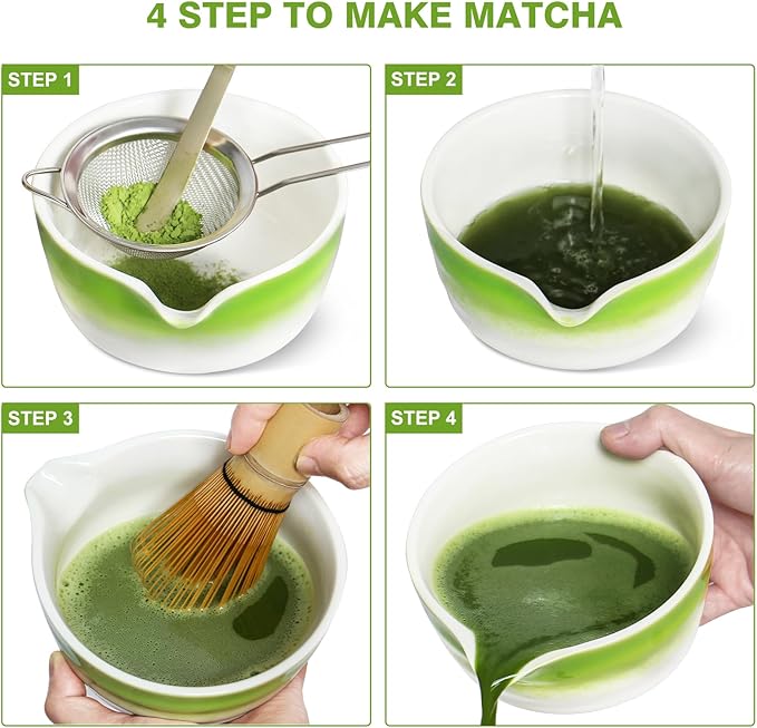 Matcha Whisk Set – 5 PCS Complete Ceremonial Grade Matcha Set, Premium Japanese Matcha Kit with Bamboo Whisk for Matcha Tea, Matcha Bowl, Scoop, Sifter, and Ceramic Holder