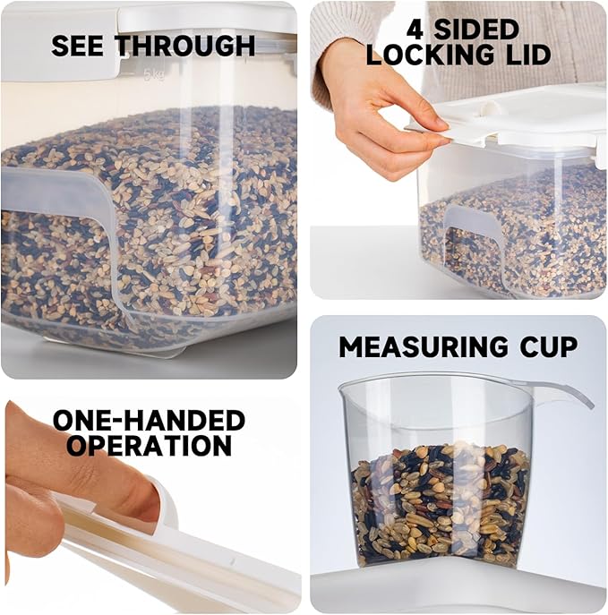 10 lbs Cereal Containers Storage - Airtight Flour Storage Container with Lids & 10 lbs Rice Dispenser, BPA Free Pantry Containers for Sugar and Cereal, White