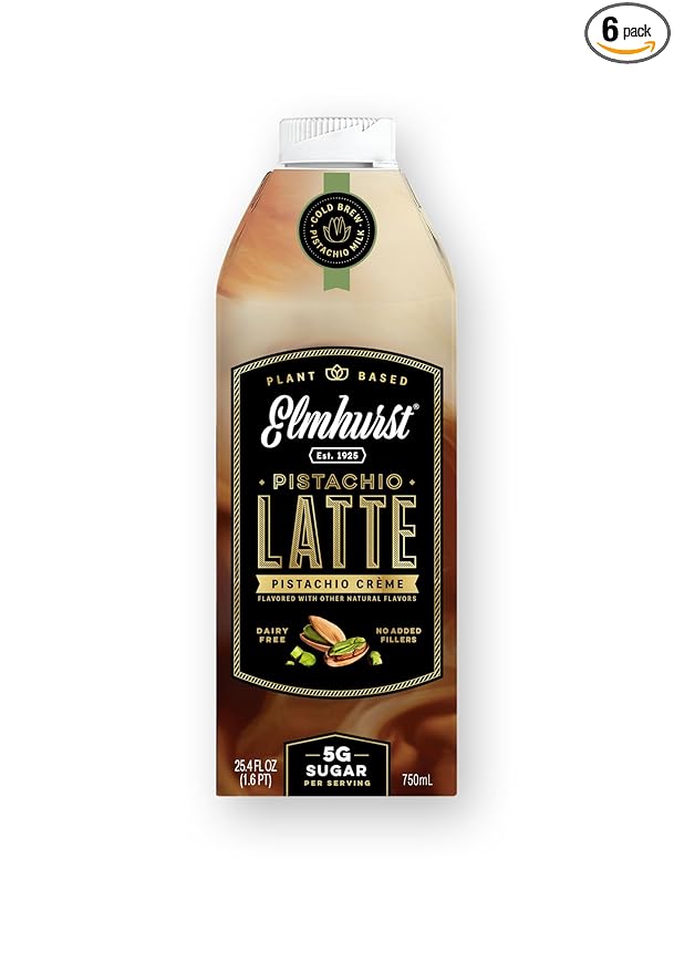 Elmhurst 1925 Pistachio Crème Latte – Plant-Based, Vegan, Dairy-Free Plant Milk Latte Made of Pistachio Milk, Cold Brew Premium Arabica with 95mg Caffeine & Sweet Cream Notes – 25.4oz (Pack of 6)
