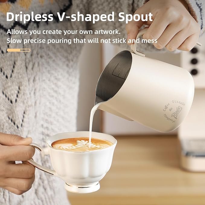 Milk Frothing Pitcher 750ML - Espresso Steaming Pitcher with Large Handle and V-Spout,Stainless Steel Milk Frothing Cup for Cappuccino, Latte Art,Coffee Machine Accessories