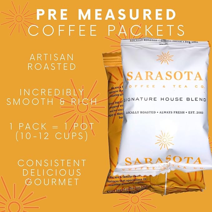 Sarasota Coffee Ground Packets | Gourmet Medium Roast Bulk Coffee Packs | Breakfast Blend | Low Acid Mold Free Singles Individual Pouches for 12 Cup Coffee Maker | 1.5 Ounce Bags, 42 Count