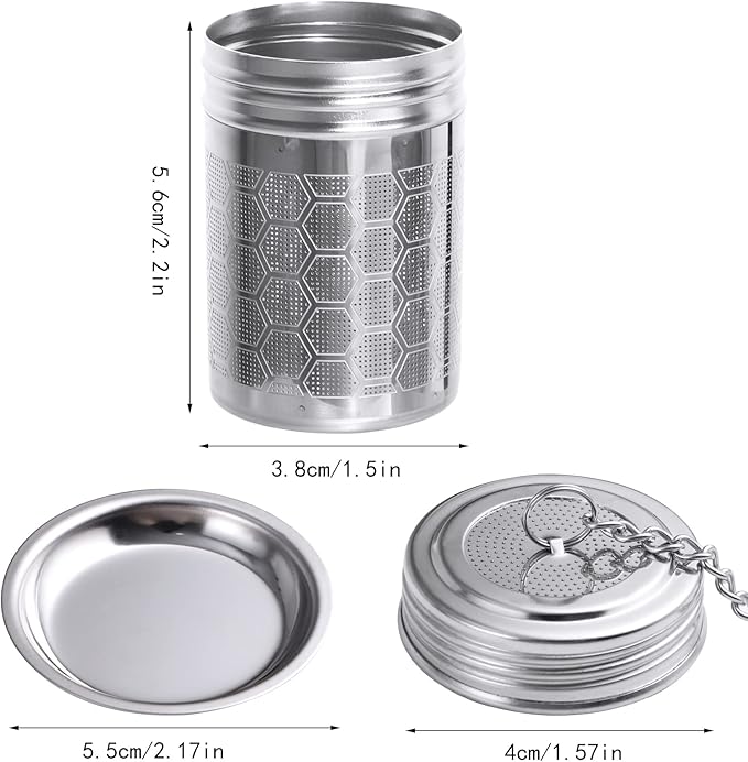 2 Pack Tea Strainers Infuser for Loose Tea 304 Stainless Steel Mesh Loose Leaf Steeper Diffuser with Chain Hook and Threaded Lid for Black Tea, Spices and Seasonings