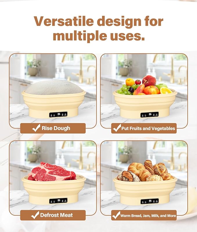 HK Electric Sourdough Starter Kit with 6-Temp Control & Timer, 11" Foldable Sourdough Bread Baking Supplies & Dough Warmer, Complete Banneton Bread Proofing Basket Set for Artisan Home Bakers